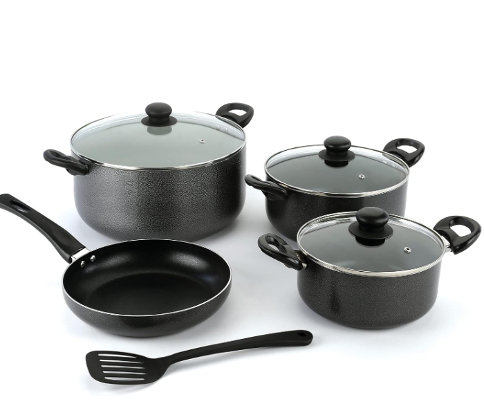 Delcasa DC2911 8 Piece Non Stick Cookware Set With Bakelite Handles And Glass Lid - Black in UAE