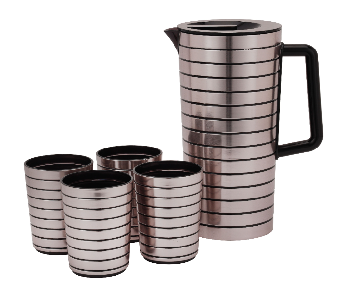 Delcasa DC3098 Plastic Jug And 4 Water Glass Set 2400 ML - Silver And Black in UAE