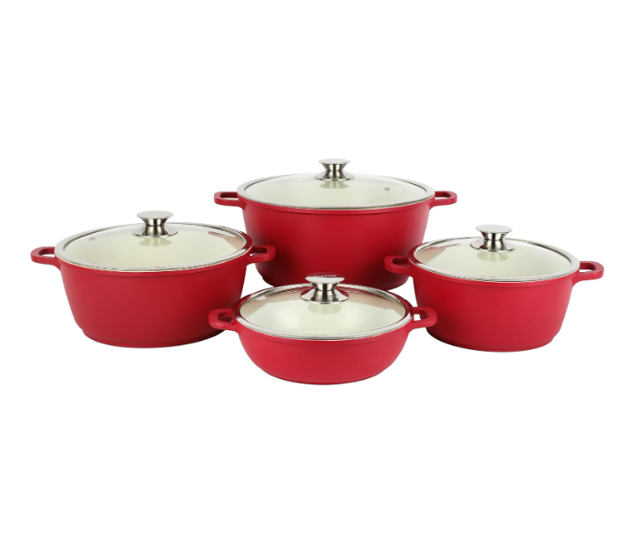 Delcasa DC3436 16 Piece Non Stick Ceramic Coated Cookware Set Diecast Aluminum Body with 5 Layer Coating CD Bottom And Bakelite Handles With Glass Lid - Red in UAE
