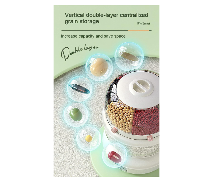 Multifunctional Food Dispenser For Kitchen Space Saving Storage Containers for Cereal, Rice, Nuts, Candy, Coffee Bean, Snack, Grain Rotating Rice Bucket in UAE