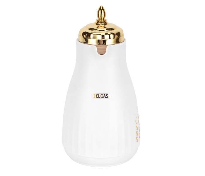 Delcasa DC3252 1L Vacuum Flask With Pink Glass Inner And Sturdy Outer Body - White And Golden in UAE