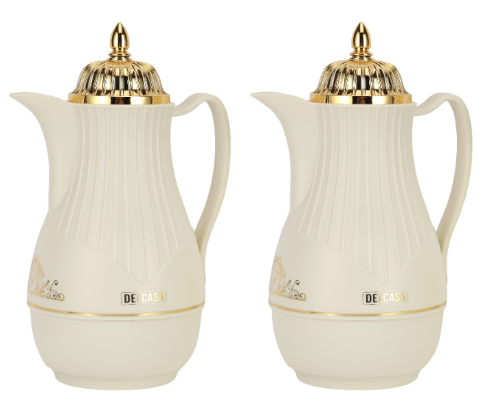 Delcasa DC3251 Vacuum Flask Combo Pack 1 L With Asbestos Free Pink Glass Inner - White And Golden in UAE