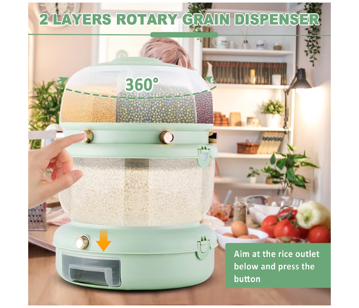 Multifunctional Food Dispenser For Kitchen Space Saving Storage Containers for Cereal, Rice, Nuts, Candy, Coffee Bean, Snack, Grain Rotating Rice Bucket in UAE
