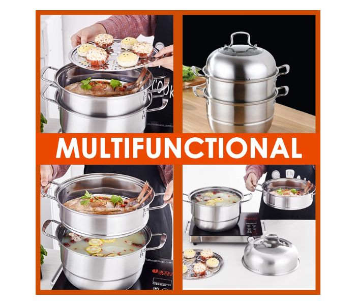 VSNOON 3-TIER Steamer Pot for Cooking | A Steamer Pot for Cooking Made with 100% High-Grade Materials and Ideal to be Used on Gas and Electric Stove | A Perfect Present for Your Aspiring Baker Loved One in UAE