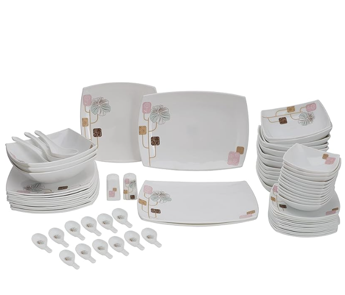 Royalford RF9758 Opal Hard Square Dinner Set 71 Pieces - White in UAE