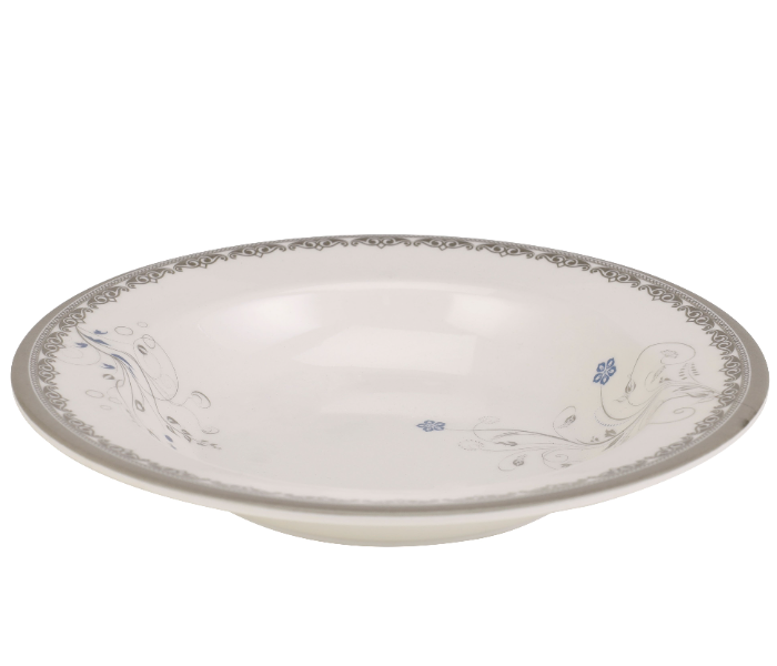 Royalford RF10602 Melamineware Deep Serving Plate 8 Inch Round Plate with Elegant Floral Design - White And Brown in UAE