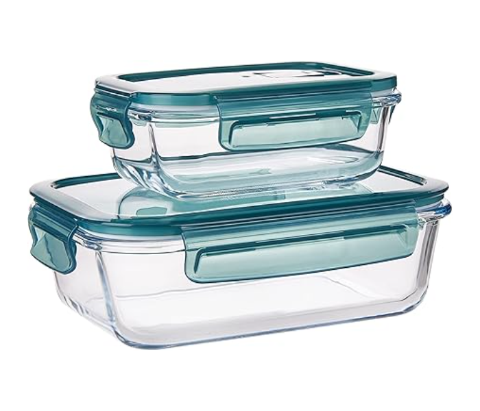 Royalford RF9984 2 Pcs Glass Airtight Food Storage Container with Lid 1040ml And 370ml - Transparent in UAE