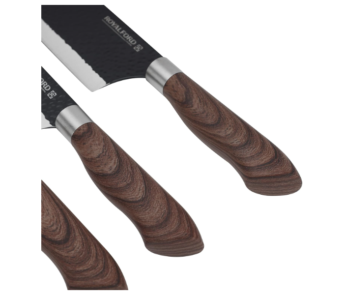 Royalford RF10462 6pcs Kitchen Knife Set with Non Stick Coating And Extra Short Stainless Steel Blades - Brown in UAE