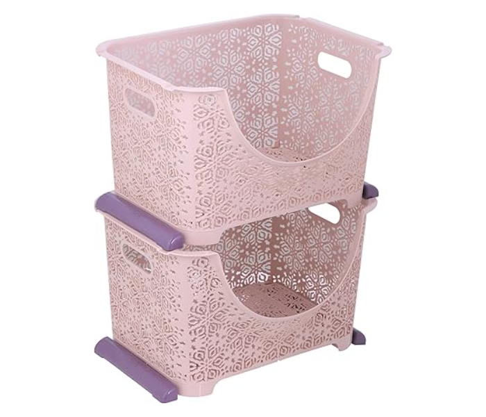 Royalford RF10800 Dynamic 4 Tier Storage Cabinet Plastic Rack Closet Organizer Box -Pink in UAE