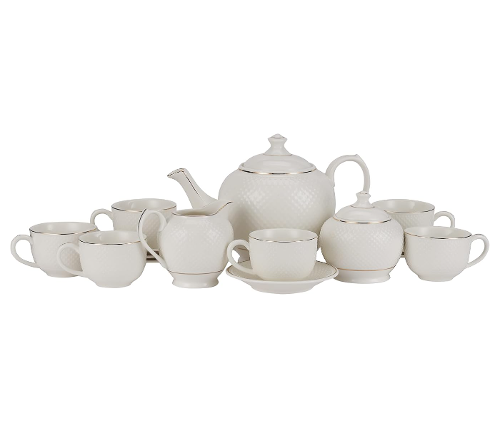 Royalford RF10499 17 Piece Fine Bone Tea Set - White And Silver in UAE
