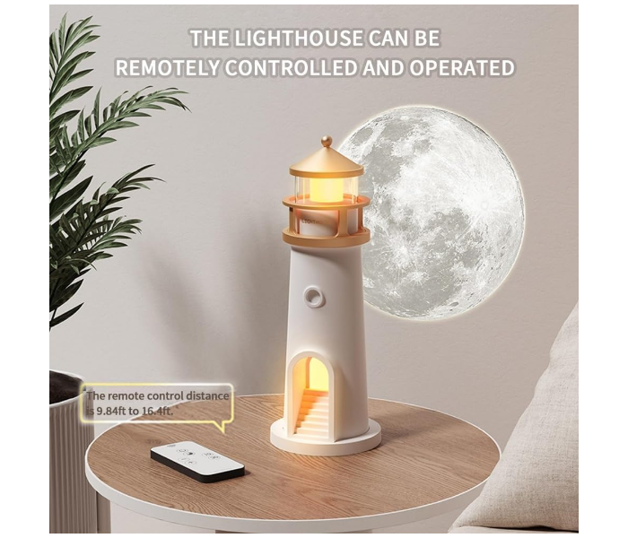 Lighthouse Moon Lamp Projector, LED Night Light with Remote Control, Lunar Projection, Adjustable Brightness, Timer, and Bluetooth Speaker for Bedroom, Living Room in KSA