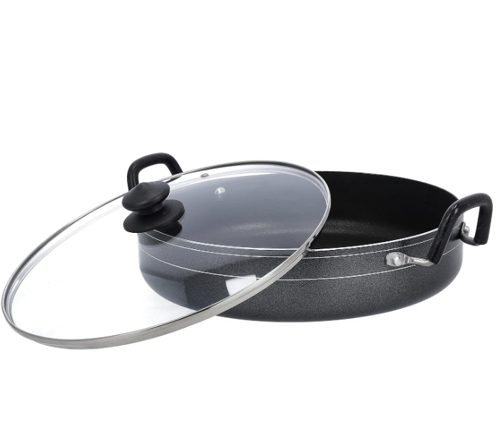 Royalford RF10007 32Cm Non Stick Work Pan With Glass Lid - Grey in UAE