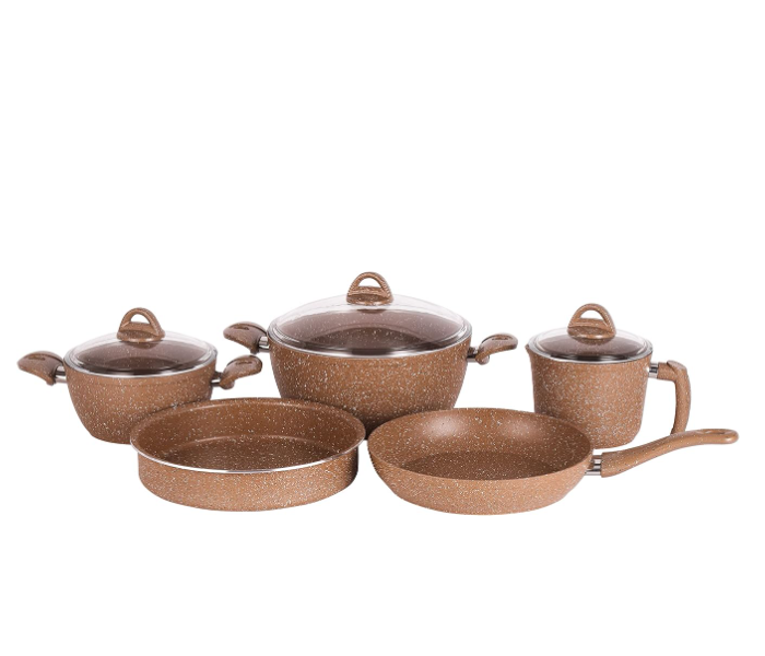 Royalford RF11305 8-Piece Chef Choice Granite Coated Cookware Set - Brown in UAE