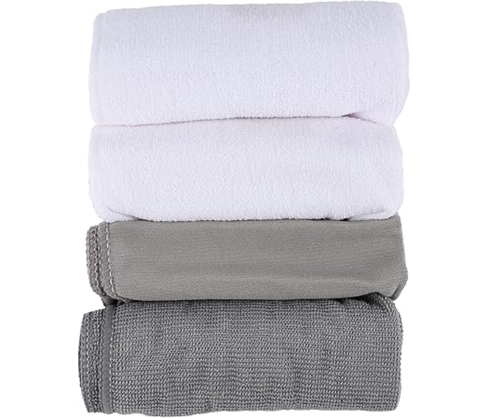 Royalford RF10743 4 pcs Multi-Purpose Microfiber Cloth Set 100% Micro-Fiber and 100% Anti-Bacterial - Grey and White in UAE