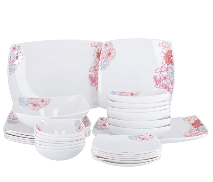 Royalford RF9754 Opal Hard Square Dinner Set 27 Pieces - White in UAE