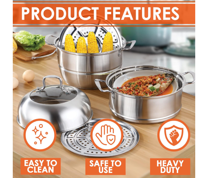 VSNOON 3-TIER Steamer Pot for Cooking | A Steamer Pot for Cooking Made with 100% High-Grade Materials and Ideal to be Used on Gas and Electric Stove | A Perfect Present for Your Aspiring Baker Loved One in UAE