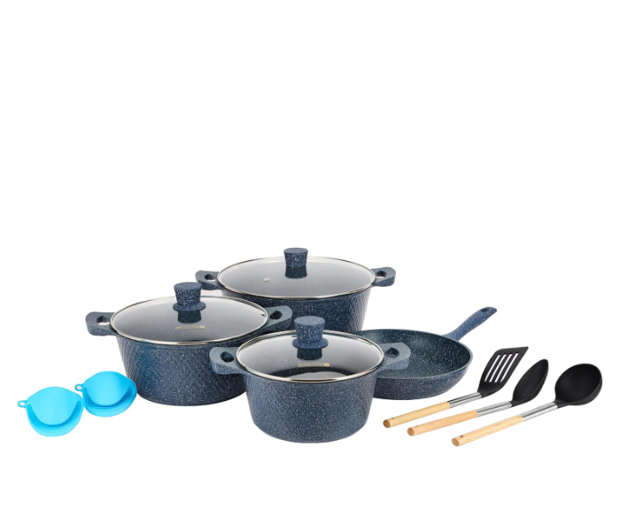 Royalford RF12488 Nonstick Aluminum Cookware Set Chef Pride Die Cast Granite Coated 12Pcs - Blue in UAE