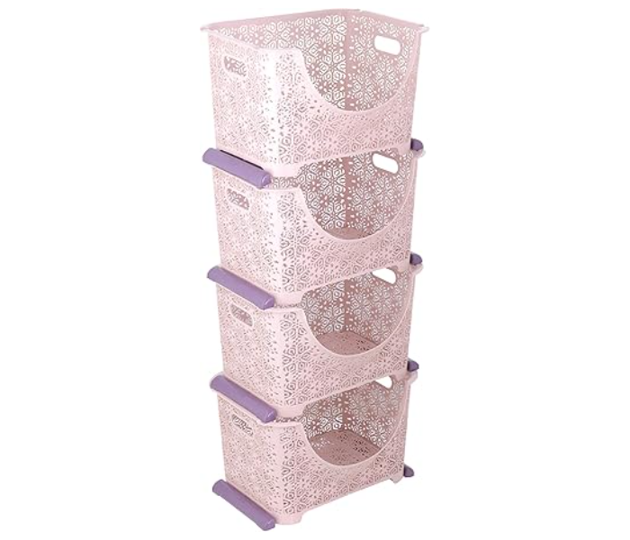 Royalford RF10800 Dynamic 4 Tier Storage Cabinet Plastic Rack Closet Organizer Box -Pink in UAE