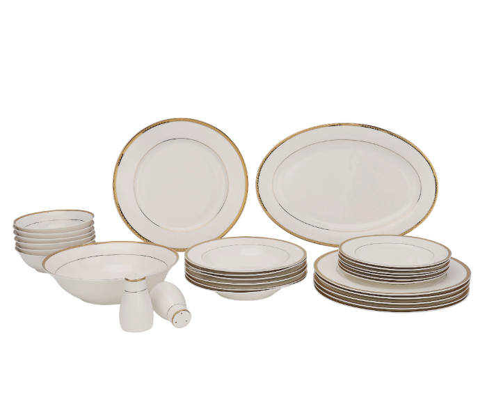 Royalford RF11050 Premium Bone China Dinner Set 28 Pcs - White And Gold in UAE