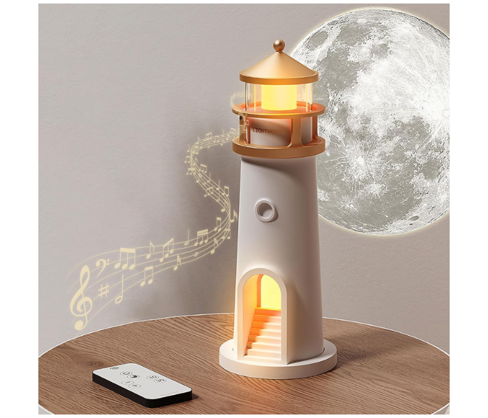 Lighthouse Moon Lamp Projector, LED Night Light with Remote Control, Lunar Projection, Adjustable Brightness, Timer, and Bluetooth Speaker for Bedroom, Living Room in KSA