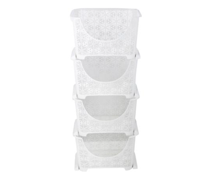 Royalford RF10800 Dynamic 4 Tier Storage Cabinet Plastic Rack Closet Organizer Box - White in UAE