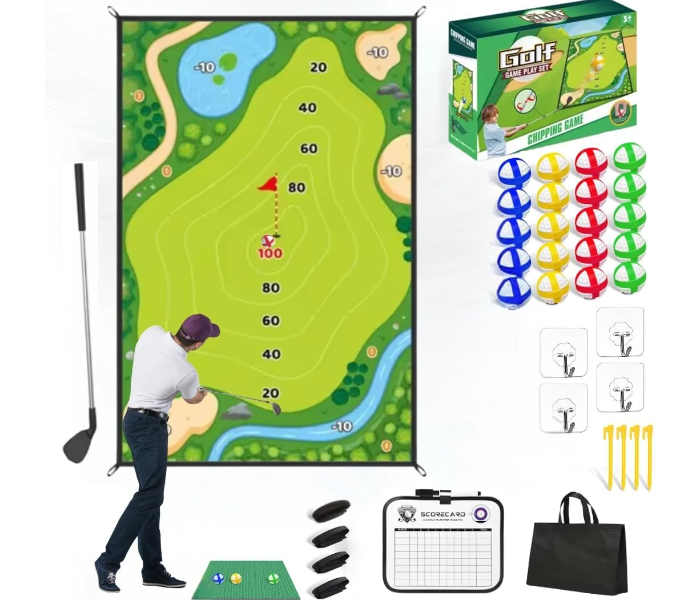 Premium Chipping Golf & Dart Practice Mat Set - Indoor/Outdoor Game Kit for Family Fun - Includes Golf Club, Sticky Balls, Club Tee, Scoreboard, and Accessories in UAE