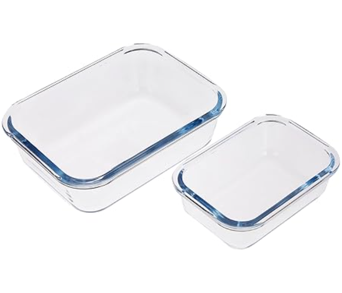 Royalford RF9985 2Pcs Glass Reusable Airtight Food Storage Tray With Snap Locking Lids 1000ml and 400ml - Assorted in UAE