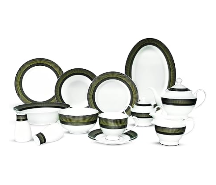 Royalford RF11046 Premium Bone China Dinner Set 83 Pcs - Black And White in UAE
