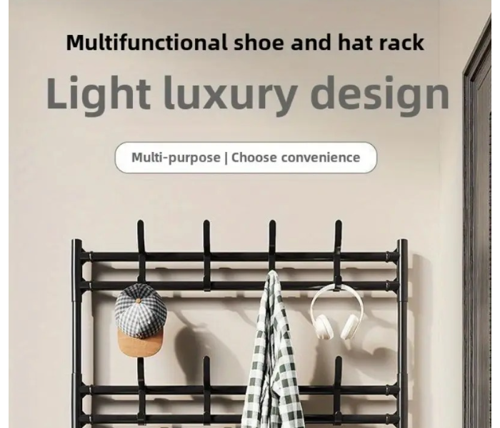 Multi-Purpose Metal Multi-Layer Shoe & Hat Hanging Bag Door Storage Coat Rack, Black, Easy Assembly, No Wood Material, Multi-Functional Household Organizer in UAE