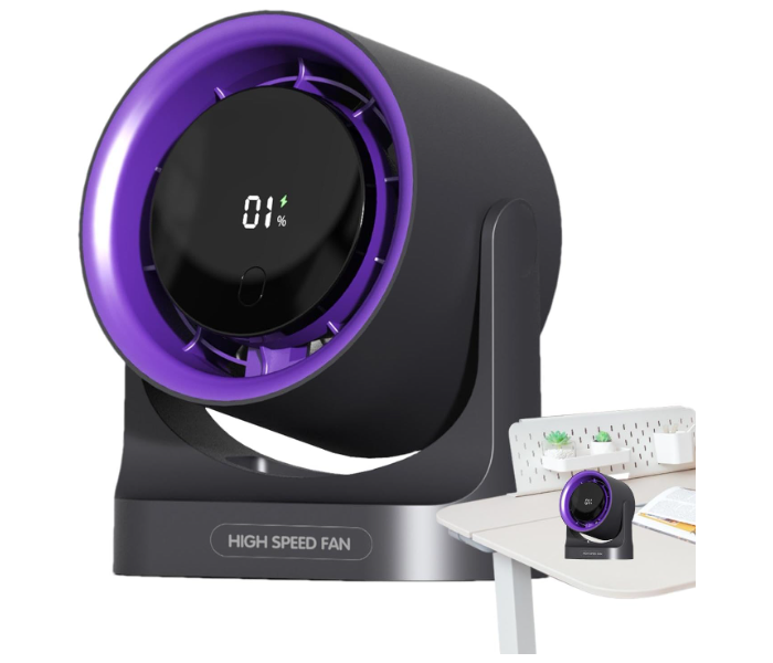 Portable Small Fan, Wall Mounted or USB-Powered Desk Fan, Quiet Operation with LED Display, 3600mAh Battery 360° Tilt Adjustment Suitable for Home Office in KSA