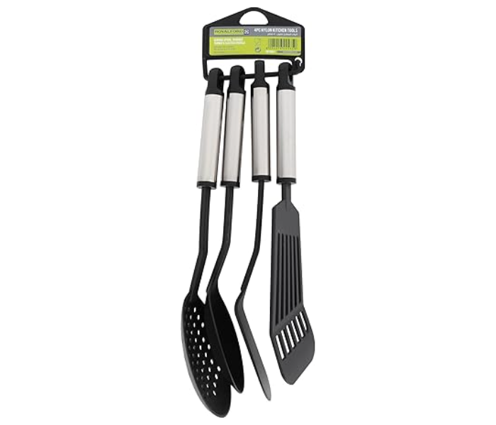 Royalford RF12691 4 Piece Nylon Kitchen Tools with Stainless Steel Handle - Black in UAE