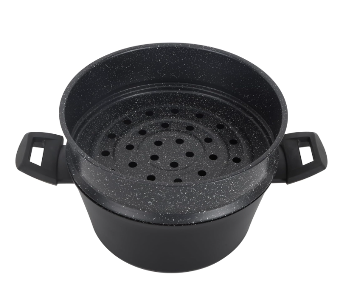 Royalford RF12623 2 Tier Aluminium Steamer Cooker Capsule Bottom with Glass Lid 24cm - Black in UAE