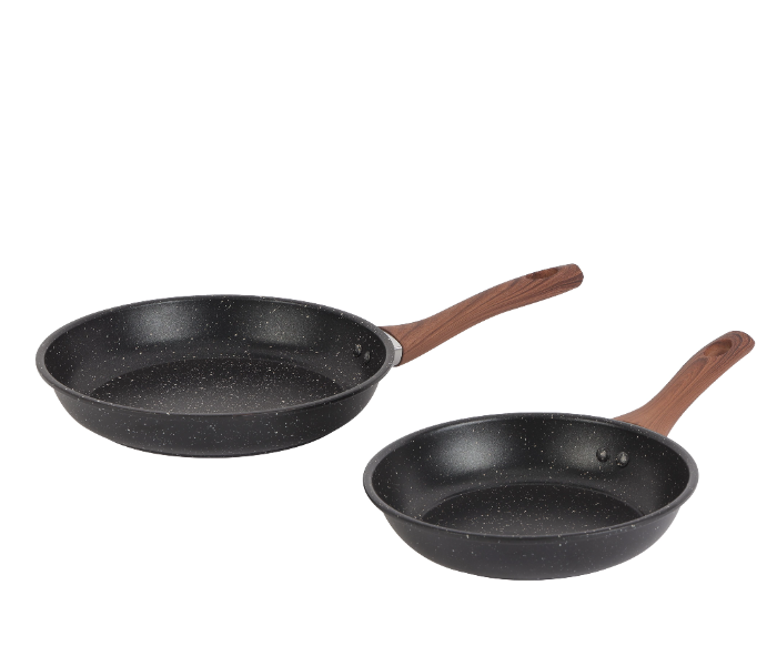 Royalford RF12598 2 Piece Frypan Set 22 cm and 26 cm Strong Carbon Steel Body with Nonstick Marble Coating and Heat Resistant Handle - Black in UAE