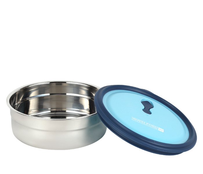Royalford RF12626 700 ml Stainless Steel Lunch Box with Polymer Lid And Steam Release Vent - Blue And Silver in UAE