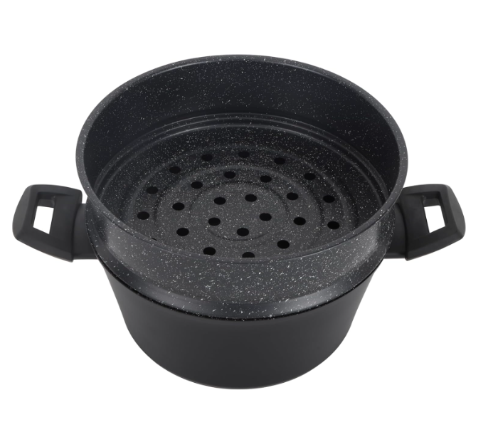 Royalford RF12623 2 Tier Aluminium Steamer Cooker Capsule Bottom with Glass Lid 24cm - Black in UAE