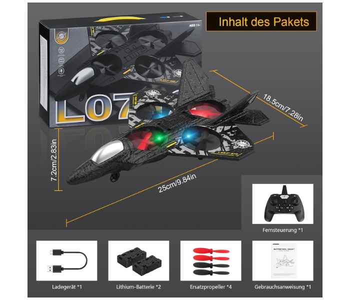 AWH Henakmsl RC Plane, 2.4GHz Remote Controlled Aeroplane L0712 Quadcopter Floating Fighter Aircraft RC Aeroplane RTF for Beginners/Children/Adults, APlane Toy with Coloured Lights USB Charging in KSA