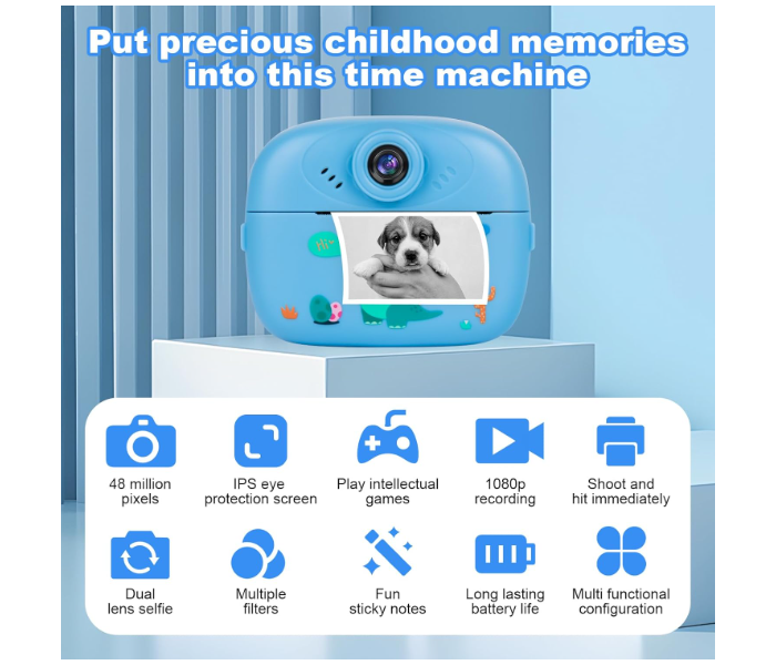 MACON PTUI Instant Camera for Kids - 1080P Kids Camera with 32GB SD Card, 3 Rolls of Printing Paper, 6 Col in UAE