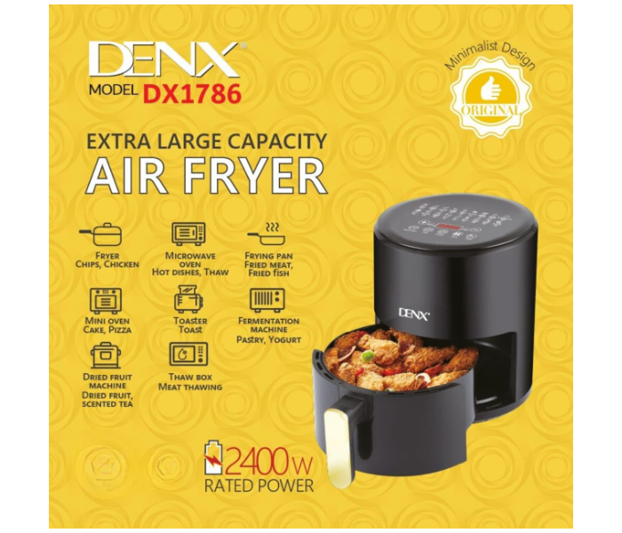 DENX Healthy Air Fryer Without Oil Capacity 6 Liters Power 2400 Watts - Black in KSA