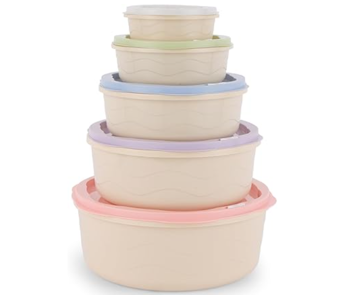 Royalford RF12181 5pcs Plastic Food Storage Box With Smart Lock Lid - Multicolor in UAE