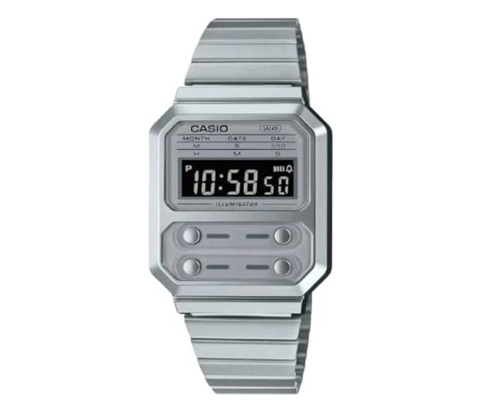 Casio B09YCKM4C3 Unisex Watch - A100WE-7BDF Silver Dial, Silver Band - Black in UAE