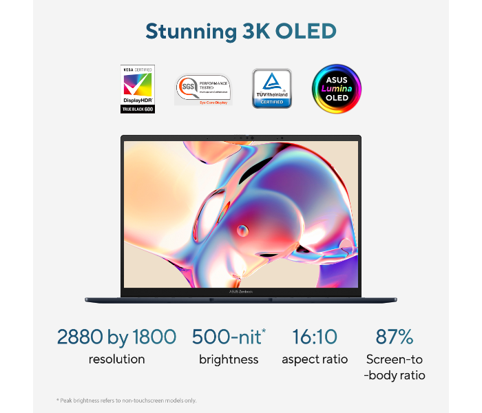 ASUS ZENBOOK 14 OLED UX3405CA-PZ052W 14 Inch 3K Touch Screen Intel Core Ultra 7 255H 16GB RAM 1TB SSD, Intel Arc Graphics Windows 11 Home English-Arabic Keyboard - Ponder Blue in UAE