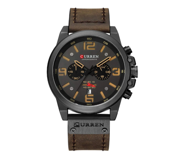 Curren 8314 Mens Brown Chronograph Fashion Trend Multi-Function Waterproof Quartz Watch Leather Strap Mil - Brown in UAE