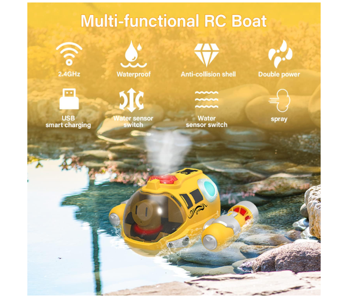 Remote Control Motorboat for Kids 2.4GHz RC Boat Waterproof Dual Propeller with Steam Light and 360° Rotation Summer Toy for Water Parties Gift for Kids in UAE