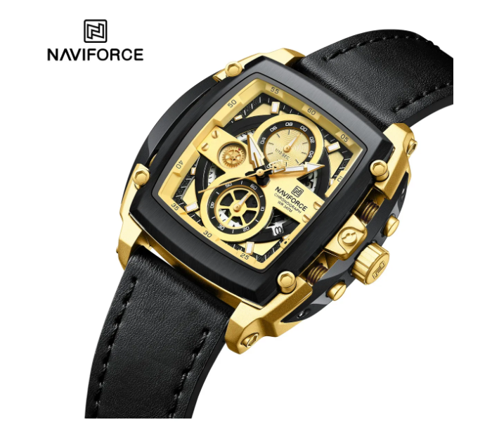 Naviforce NF 8067 Sport Chronograph Quartz Watch for Men Fashion Blue Silicone Strap Tonneau Dial - Gold in UAE