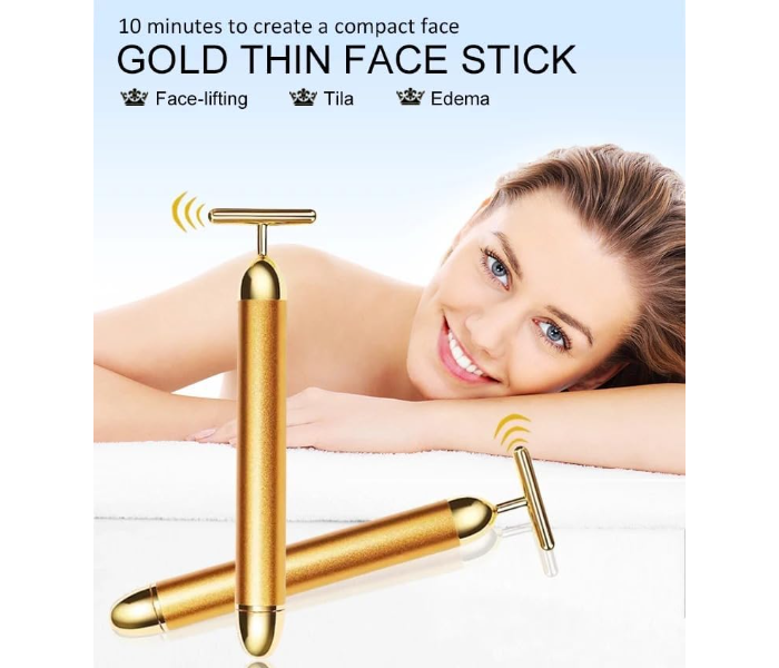 Usuny 24k Golden Pulse Facial Massager face roller face massager for anti-aging fine lines, 24K vibrating face roller electric face massager machineT-Shape Electric Sign Face Massage Tools for Sensitive Skin Face Pull Tight Firming Lift in UAE