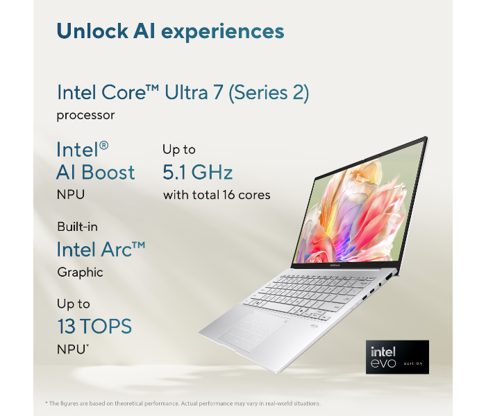 ASUS ZENBOOK 14 OLED UX3405CA-PZ052W 14 Inch 3K Touch Screen Intel Core Ultra 7 255H 16GB RAM 1TB SSD, Intel Arc Graphics Windows 11 Home English-Arabic Keyboard - Ponder Blue in UAE