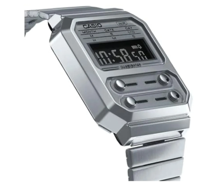 Casio B09YCKM4C3 Unisex Watch - A100WE-7BDF Silver Dial, Silver Band - Black in UAE
