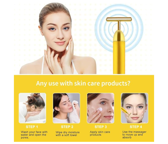 Usuny 24k Golden Pulse Facial Massager face roller face massager for anti-aging fine lines, 24K vibrating face roller electric face massager machineT-Shape Electric Sign Face Massage Tools for Sensitive Skin Face Pull Tight Firming Lift in UAE