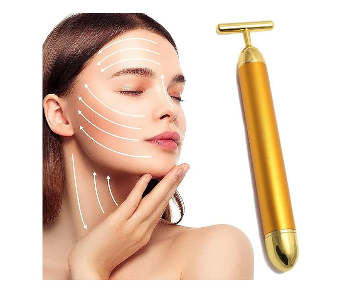 Usuny 24k Golden Pulse Facial Massager face roller face massager for anti-aging fine lines, 24K vibrating face roller electric face massager machineT-Shape Electric Sign Face Massage Tools for Sensitive Skin Face Pull Tight Firming Lift in UAE