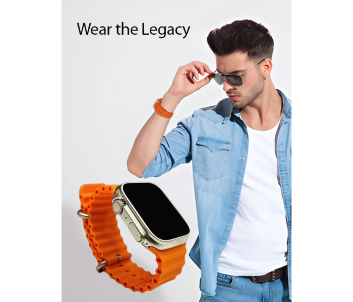 T500 JPN3137 Ultra Pro Smart Watch – USB Charging, Ocean Band Loop Wrist Strap - Orange in UAE